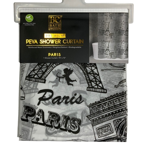 Paris Eiffel Tower French Shower Curtain Parisian Decor Black White 70 X 72 in - Picture 1 of 11